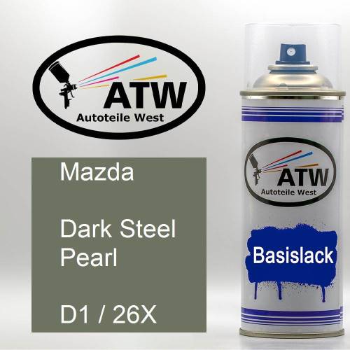 Mazda, Dark Steel Pearl, D1 / 26X: 400ml Sprühdose, von ATW Autoteile West.